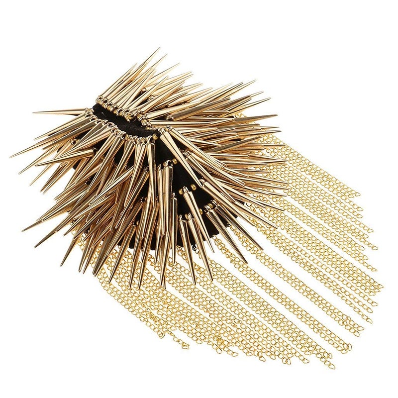 KODORIA 1 Pair Shoulder Epaulet Crystal Rhinestone Punk Rivet Tassels Shoulder Board Arm Badge Brooch Gifts - Golden - Image 4